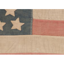 46 STARS ON A COTTON FLAG WITH AN UNUSUAL LINEAL PATTERN OF STARS IN 7 ROWS, PROBABLY OF HOMEMADE ORIGIN, WITH BEAUTIFUL WEAR AND PRESENTATION, OKLAHOMA STATEHOOD, 1907-1912