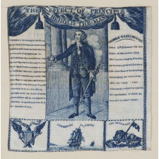 EXTRAORDINARILY EARLY (1806) PRINTED LINEN KERCHIEF GLORIFYING GEORGE WASHINGTON, GERMANTOWN PRINT WORKS, GERMANTOWN, PENNSYLVANIA