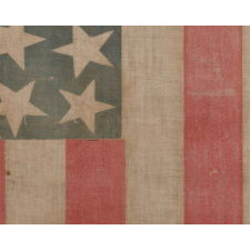 38 LARGE STARS POINTING IN VARIOUS DIRECTIONS ON AN ANTIQUE AMERICAN PARADE FLAG WITH PERSIMMON STRIPES, AN ABSOLUTELY BEAUTIFUL EXAMPLE IN A VARIATION THAT I HAVE NOT BEFORE SEEN, COLORADO STATEHOOD, 1876-1889