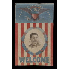 STRIKING AND VERY RARE PRESIDENTIAL CAMPAIGN BANNER WITH A PORTRAIT OF THEODORE ROOSEVELT AND A LARGE EAGLE, 1912