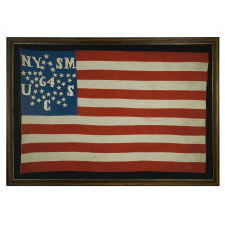 CIVIL WAR PRESENTATION BATTLE FLAG OF THE 64TH NEW YORK VOLUNTEERS, COMPANY “C”, DESCENDED THROUGH THE FAMILY OF ITS COLOR SEARGEANT, NICHOLAS WHITMIRE, ONE OF THE BEST OF ALL EXAMPLES THAT EXISTS IN PRIVATE HANDS