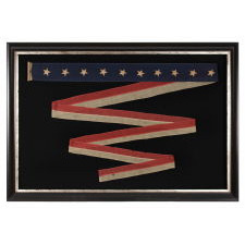  RARE U.S. NAVY HOMEWARD-BOUND OR COMMISSIONING PENNANT WITH 10 STARS, SIGNED "JORDAN", CA 1890-1895