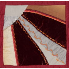STRIKING LANCASTER COUNTY RIBBON SILK FAN PATTERN QUILT, REMINISCENT OF NECK TIES