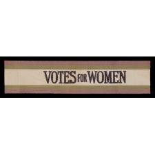 SILK SUFFRAGETTE SASH RIBBON IN VIOLET & GREEN WITH "VOTES FOR WOMEN" TEXT, MADE FOR THE WOMEN'S POLITICAL UNION IN NEW YORK CITY, 1910-1915