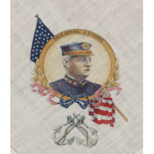 PATRIOTIC KERCHIEF MADE TO CELEBRATE THE ARRIVAL OF TEDDY ROOSEVELT'S GREAT WHITE FLEET IN SAN FRANCISCO IN 1908
