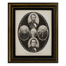 "THE DEFENDERS OF THE UNION": LATE CIVIL WAR BROADSIDE WITH PORTRAITS OF ABRAHAM LINCOLN, ANDREW JOHNSON, GEORGE WASHINGTON, SIX CIVIL WAR GENERALS & ADMIRALS