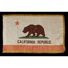 CALIFORNIA STATE FLAG, WITH ESPECIALLY ATTRACTIVE COLORATION AND A GOLD SILK FRINGE, MADE BY EMERSON MFG. CO. IN SAN FRANCISCO, CA 1940-50: