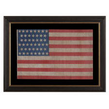 45 STARS IN DANCING ROWS ON AN ANTIQUE AMERICAN FLAG WITH A BEAUTIFUL, COBALT BLUE CANTON, AN UNUSUAL VARIANT, 1896-1908, SPANISH-AMERICAN WAR ERA, UTAH STATEHOOD
