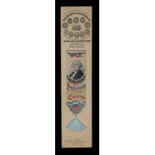 STEVENSGRAPH BOOK MARK WITH AN IMAGE OF GEORGE WASHINGTON, MADE FOR THE 1893 WORLD'S COLUMBIAN EXPOSITION (A.K.A.THE CHICAGO WORLD'S FAIR), ON ITS ORIGINAL PAPER LABEL