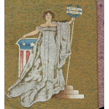 WOMEN’S SUFFRAGE PENNANT IN AN EXTREMELY RARE FORMAT THAT FEATURES A SUFFRAGETTE TAKING THE POSE OF LADY COLUMBIA OR LADY JUSTICE, 1910-1920