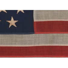 45 STARS ON AN ANTIQUE AMERICAN FLAG WITH ELONGATED PROPORTIONS AND IN A SMALL SCALE FLAG OF THE PERIOD AMONG THOSE WITH PIECED-AND-SEWN CONSTRUCTION, 1896-1908, SPANISH-AMERICAN WAR ERA, UTAH STATEHOOD