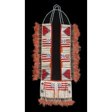 OUTSTANDING, NATIVE AMERICAN, QUILLED, TIN CONE & FEATHERED BREASTPLATE WITH AN INTERESTING BEADED STRAP, PROBABLY LAKOTA SIOUX, CA 1870-80