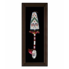 ASSINIBOINE (STONE SIOUX) BEADED DRUM STICK, A GREAT FORM WITH AMERICAN FLAG IMAGERY, CA 1890, GROS VENTRE REGION
