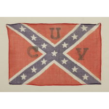 RECTANGULAR VERSION OF THE CONFEDERATE BATTLE FLAG / SOUTHERN CROSS FORMAT, A PARADE FLAG WITH A “UCV” (UNITED CONFEDERATE VETERANS) OVERPRINT, IN A STYLE THOUGHT TO HAVE BEEN MADE FOR THE LAST REUNION OF CONFEDERATE SOLDIERS IN 1951