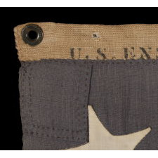 ENTIRELY HAND-SEWN, 13 STAR, U.S. NAVY SMALL BOAT ENSIGN WITH A DUSTY BLUE CANTON, SIGNED AND DATED, 1889