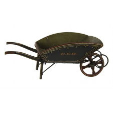 PAINT-DECORATED, CARRIAGE-STRIPED, CHILD’S WHEELBARROW, WITH EXCEPTIONAL IRON WORK AND PAINT-DECORATED SURFACE, ATTRIBUTED TO A SLEDMAKER IN PARIS HILL, MAINE, CA 1870-90