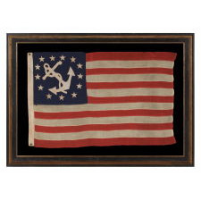 ANTIQUE AMERICAN PRIVATE YACHT FLAG (ENSIGN) WITH 13 STARS, MARKED "U.S. ARMY STANDARD BUNTING", 1895-1910 ERA