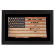 LARGE SCALE PARADE FLAG WITH 45 STARS, MADE FOR THE UNION LEAGUE OF PHILADELPHIA IN SUPPORT OF THE 1900 PRESIDENTIAL CAMPAIGN OF WILLIAM MCKINLEY & THEODORE ROOSEVELT