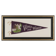 RARE SUFFRAGETTE PENNANT WITH ICONIC BUGLER GIRL OR "CLARION" IMAGE, MADE FOR HARRIOT STANTON EATON BLANCH'S WOMENS POLITICAL UNION IN NYC, 1910-1915
