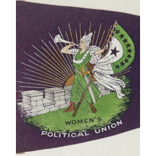 RARE SUFFRAGETTE PENNANT WITH ICONIC BUGLER GIRL OR "CLARION" IMAGE, MADE FOR HARRIOT STANTON EATON BLANCH'S WOMENS POLITICAL UNION IN NYC, 1910-1915