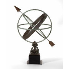 ARMILLARY SUNDIAL WITH EXCEPTIONAL, ORIGINAL SURFACE, BRONZE & COPPER, CA 1890