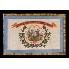 WEST VIRGINIA STATE PARADE FLAG ON CLAZED COTTON, CA 1929 OR PERHAPS PRIOR, A RARE AND BEAUTIFUL EXAMPLE