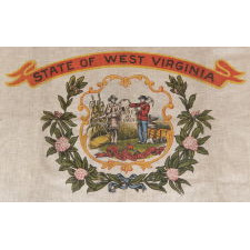 WEST VIRGINIA STATE PARADE FLAG ON CLAZED COTTON, CA 1929 OR PERHAPS PRIOR, A RARE AND BEAUTIFUL EXAMPLE
