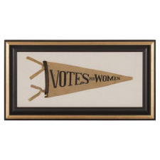 TRIANGULAR FELT SUFFRAGETTE PENNANT WITH "VOTES FOR WOMEN," AND ENDEARING WEAR FROM OBVIOUS LONG-TERM USE, 1910-20