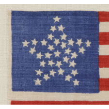 34 STARS IN A "GREAT STAR" PATTERN ON A BRILLIANT, ROYAL BLUE CANTON, OPENING TWO YEARS OF THE CIVIL WAR, 1861-63, KANSAS STATEHOOD