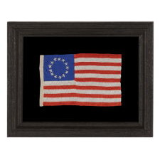 13 HAND-EMBROIDERED STARS AND EXPERTLY HAND-SEWN STRIPES ON AN ANTIQUE AMERICAN FLAG MADE IN PHILADELPHIA IN BY RACHEL ALBRIGHT OR SARAH M. WILSON, GRANDDAUGHTER AND GREAT GRANDDAUGHTER OF BETSY ROSS, 1898-1913