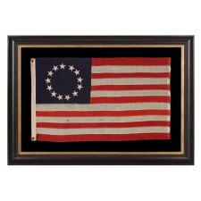 13 STARS IN THE BETSY ROSS PATTERN ON A SMALL-SCALE ANTIQUE AMERICAN FLAG OF THE 1895-1920’s ERA