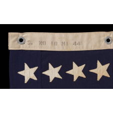 48 STAR, U.S. NAVY SMALL BOAT ENSIGN, MADE AT MARE ISLAND, CALIFORNIA DURING WWII, SIGNED AND DATED 1944