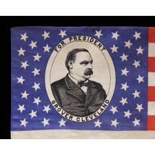 PORTRAIT STYLE PARADE FLAG FROM THE 1884 PRESIDENTIAL CAMPAIGN OF GROVER CLEVELAND, MADE BY CHENEY SILK, MANCHESTER, CT: