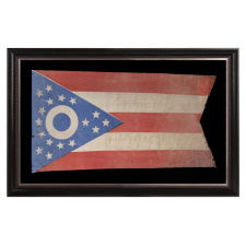 EARLY OHIO STATE FLAG WITH A BLUE DISC INSIDE THE BUCKEYE, AN EXTREMELY RARE AND BEAUTIFUL EXAMPLE, MADE IN THE EARLIEST POSSIBLE PERIOD, IMMEDIATELY FOLLOWING ITS DESIGN BY CLEVELAND ARCHITECT JOHN EISENMANN AND ACCEPTANCE BY THE OHIO STATE LEGISLATURE, CA 1902 - 1915