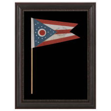 OHIO STATE FLAG WITH CIVIL WAR VETERANS' OVERPRINT FROM THE GRAND ARMY OF THE REPUBLIC POST IN COLUMBUS, MADE IN MOURNING OF THE 1925 PASSING OF NATIONAL G.A.R. COMMANDER IN CHIEF DANIEL M. HALL, WHO ALSO SERVED AS COMMANDER OF THE OHIO DEPARTMENT OF THE G.A.R., AS WELL AS THE LOCAL CHAPTER