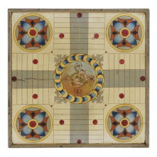 MASTERPIECE QUALITY AMERICAN GAMEBOARD WITH FANCIFULLY PAINTED CHERUBS, CA 1870