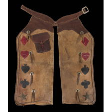 BATWING, LEATHER CHAPS WITH PLAYING CARD SYMBOLS & STARS, POSSIBLY HAMLEY & COMPANY, PENDLETON, OREGON, ca 1915-1930
