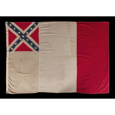 EXTREMELY SCARCE PIECED-AND-SEWN EXAMPLE OF THE CONFEDERATE THIRD NATIONAL FLAG, MADE DURING THE REUNION ERA, CA 1895-1920, WITH UNUSUAL PROPORTIONS THAT RESULT IN INTRIGUING GRAPHICS