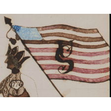 CIVIL WAR PERIOD WATERCOLOR DEPICTING LADY LIBERTY DIRECTING HER SWORD AT THE CONFEDERACY IN THE FORM OF THE BRITISH LION, CA 1861-65