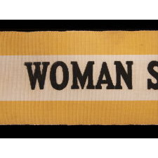 YELLOW & WHITE SUFFRAGETTE SASH RIBBON, MADE FOR CARRIE CHAPMAN CATT'S "WOMAN SUFFRAGE PARTY" OF NEW YORK CITY, CA 1912-20