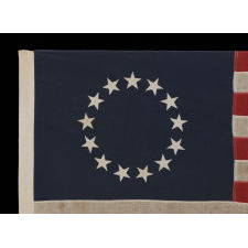 13 STARS IN THE BETSY ROSS PATTERN, A SCARCE SEWN EXAMPLE IN A DESIRABLE SMALL SCALE, 1900-1930: