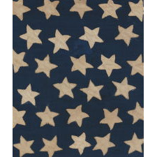 34 STAR, HAND-SEWN, HOMEMADE, ANTIQUE AMERICAN FLAG OF THE CIVIL WAR PERIOD, MADE OF A COMBINATION OF SALVAGED FABRICS, INCLUDING MENS' SHIRTING, 1861-1863, OPENING YEARS OF THE WAR, REFLECTS THE ADDITION OF KANSAS