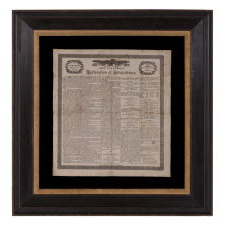 COPY OF THE DECLARATION OF INDEPENDENCE ON CLOTH, PRINTED IN BOSTON IN 1832 TO MEMORIALIZE THE PASSING OF THE LAST SURVIVING SIGNER, CHARLES CARROLL OF MARYLAND, IN THE YEAR THAT COINCIDED WITH THE 100TH BIRTHDAY OF GEORGE WASHINGTON