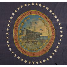 EXCEPTIONAL NEW HAMPSHIRE STATE FLAG WITH A HAND-PAINTED SEAL, SURROUNDED BY 45 HAND-SEWN STARS, MADE BY LAMPRELL & MARBLE, BOSTON, CA 1896-1907