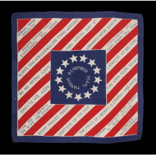 RARE WWII BANDANNA WITH "REMEMBER PEARL HARBOR" SLOGAN, 13 STARS, AND A STRIPED FIELD WITH TWELVE, ICONIC, PATRIOTIC SLOGANS