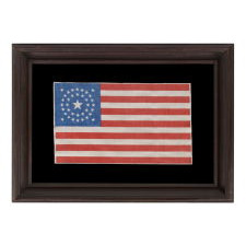 37 STAR ANTIQUE AMERICAN FLAG WITH A DOUBLE-WREATH CONFIGURATION, PROBABLY MADE FOR THE CELEBRATION OF THE CENTENNIAL OF AMERICAN INDEPENDENCE IN 1876, REFLECTS THE TIME DURING WHICH NEBRASKA WAS THE MOST RECENT STATE TO JOIN THE UNION