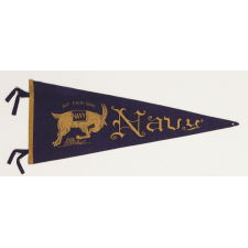 UNITED STATES NAVAL ACADEMY PENNANT WITH "BILL THE GOAT" MASCOT AND WHIMSICAL LETTERING, CA 1910-1920's