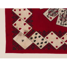 RED BANDANNA WITH IMAGES OF PLAYING CARDS, LATE 19TH CENTURY, EXTRAORDINARILY UNUSUAL AND THE ONLY EXAMPLE OF THIS TEXTILE THAT I HAVE EVER ENCOUNTERED