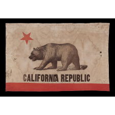 ANTIQUE CALIFORNIA "BEAR" FLAG WITH A 1912 INSCRIPTION, JUST ONE YEAR AFTER THE DESIGN WAS OFFICIALLY ADOPTED AS THE STATE FLAG, AND THE EARLIEST DATED EXAMPLE THAT I HAVE EVER HAD THE OPPORTUNITY TO ACQUIRE, SIGNED “D & M Co”