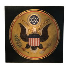 GREAT SEAL OF THE UNITED STATES IN OIL ON WOODEN PANEL, A FINE AND COLORFUL EXAMPLE WITH EXCEPTIONAL, ORIGINAL SURFACE, CIRCA 1876-1890